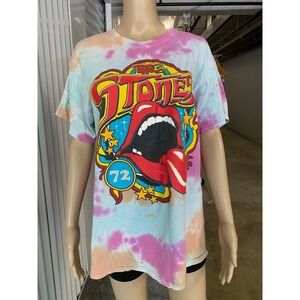 THE ROLLING STONES 72 Tie Dye Band T-Shirt Graphic Print Rock Music Womens